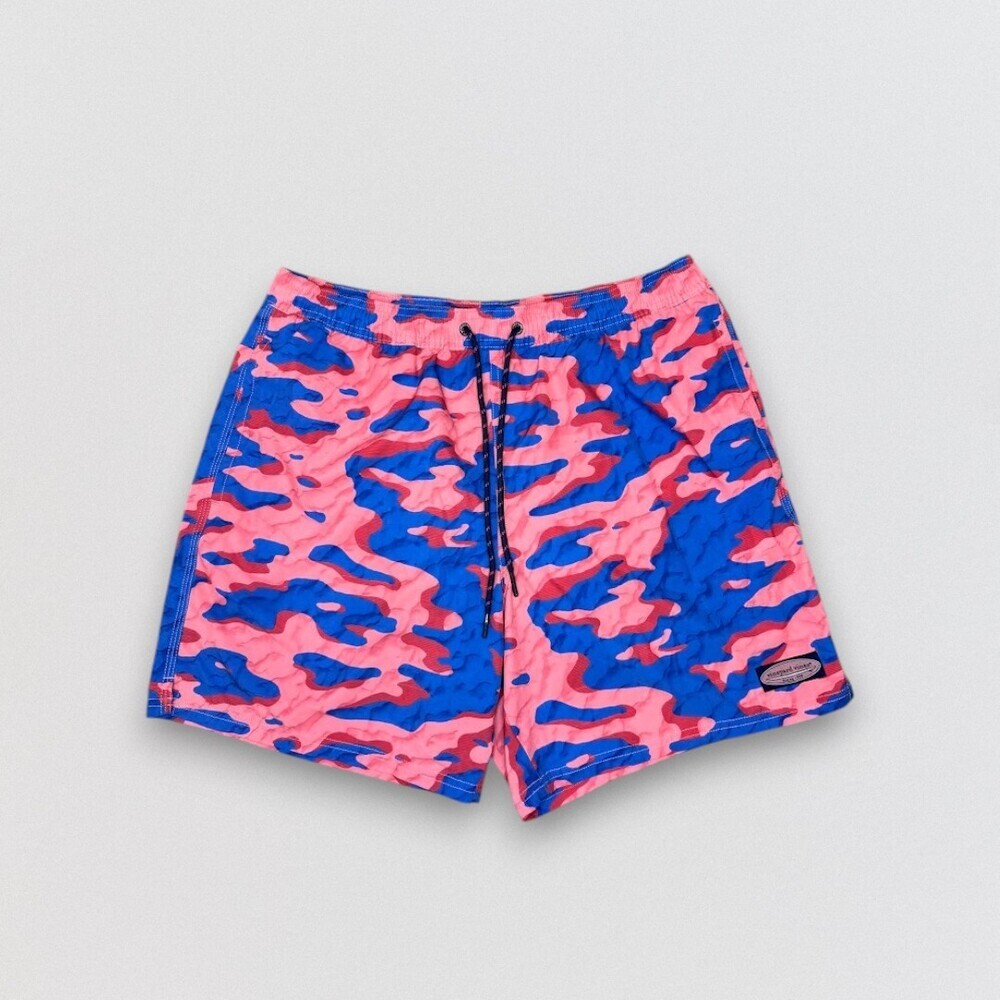 Men's Bright Pink Blue Camo Swim Trunks Board Shorts Size L